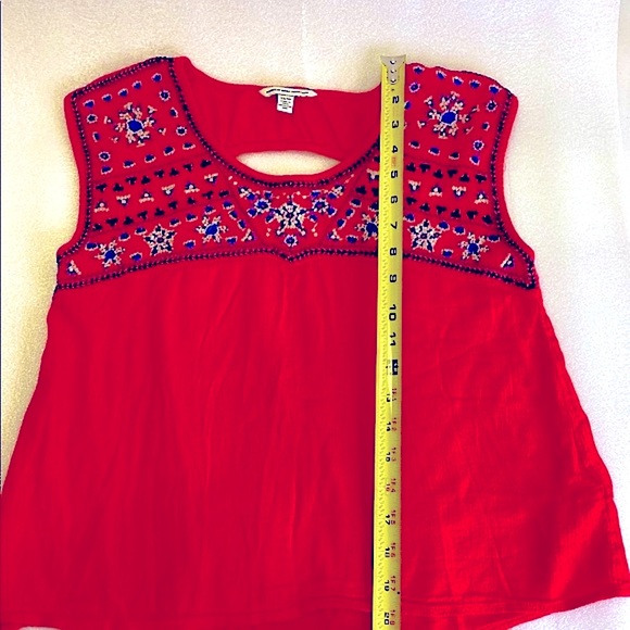 American Eagle Outfitters Top Embroidered Red Gauze Short Sleeve Summer Size XS - Picture 5 of 15